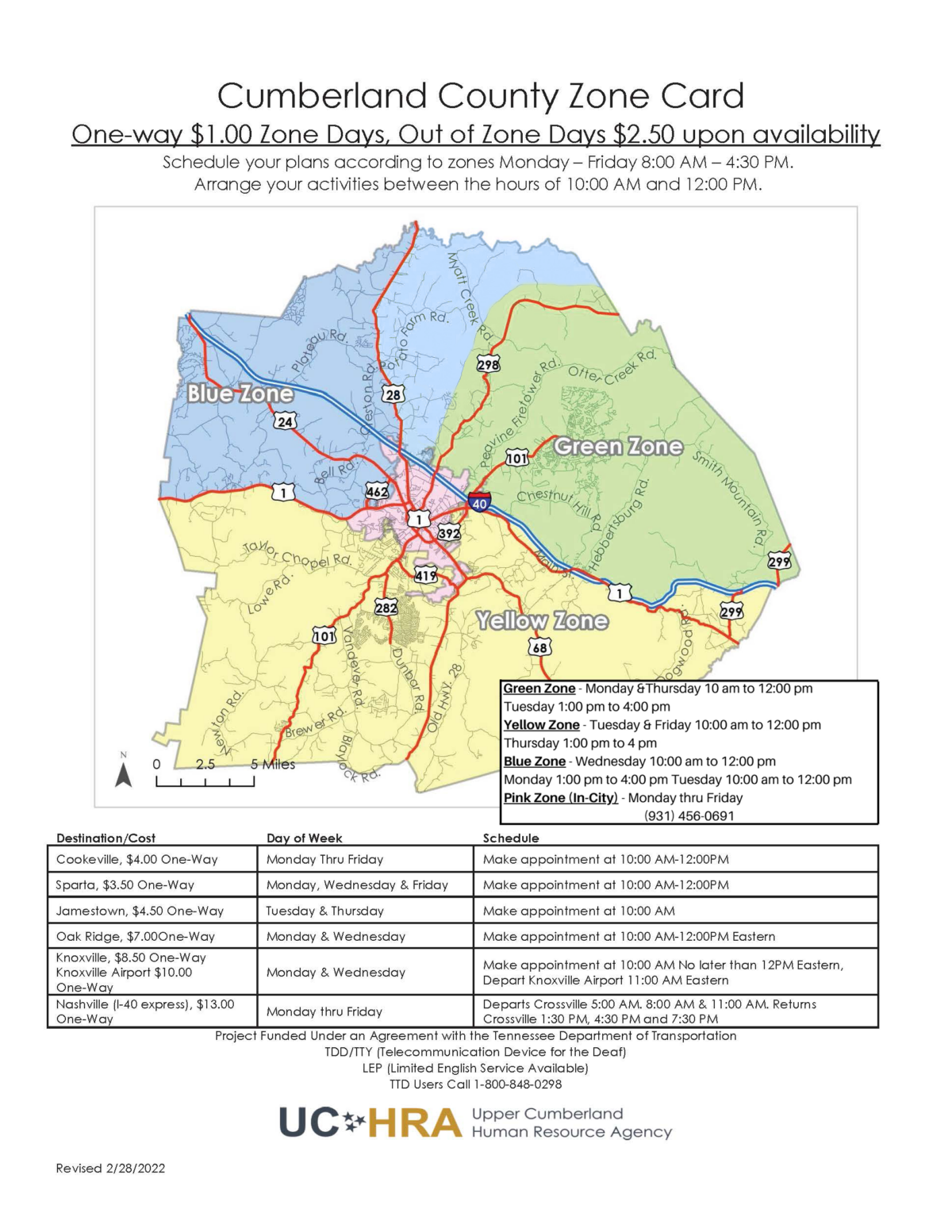 Cumberland County Zone Card UCHRA Public Transportation