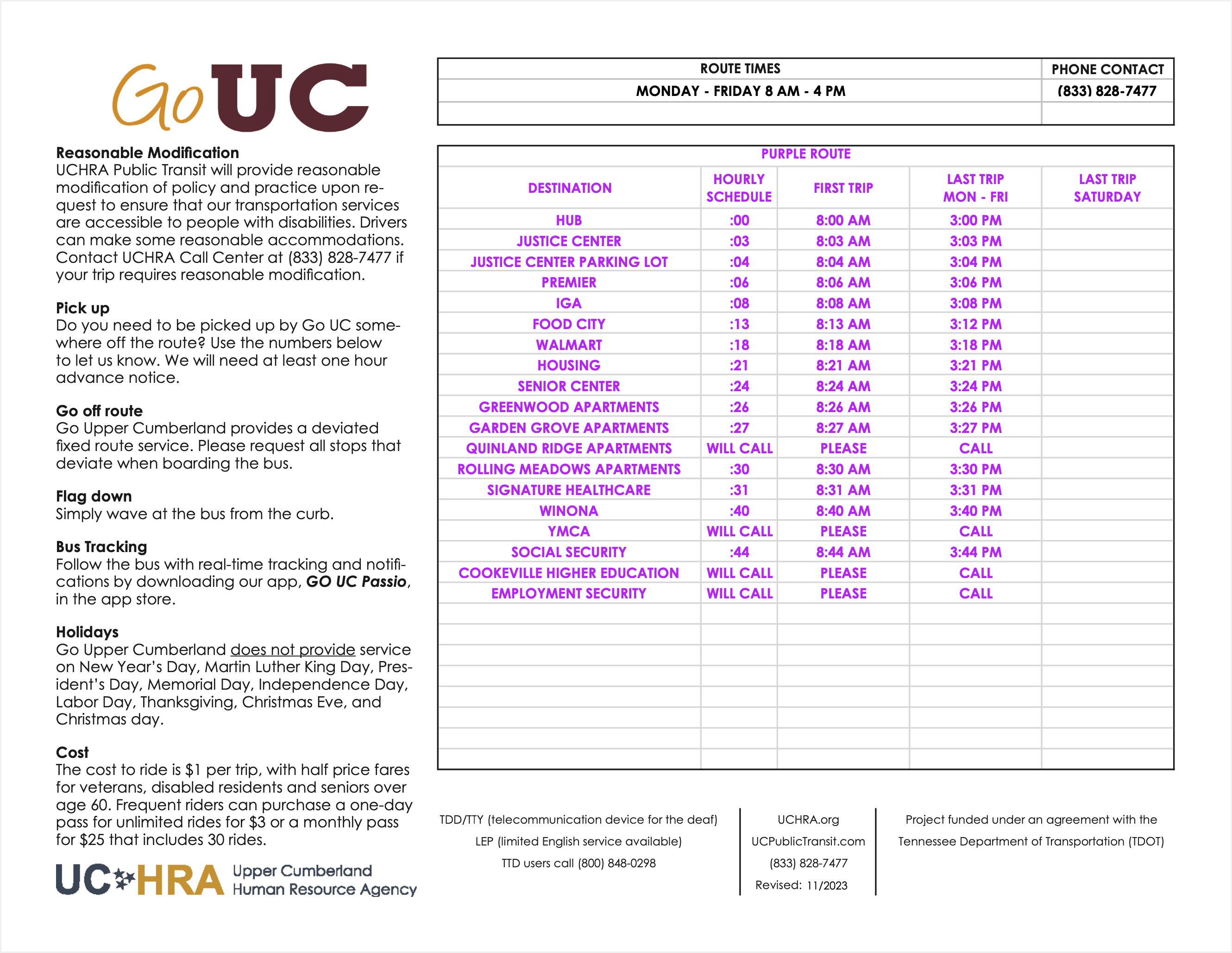 Algood Go Route Map 2 UCHRA Public Transportation